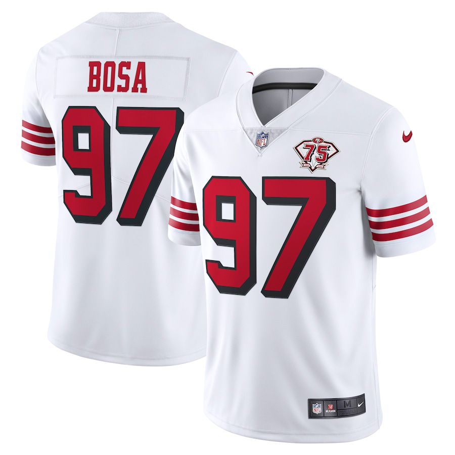 Men San Francisco 49ers #97 Nick Bosa Nike White 75th Anniversary 2nd Alternate Vapor Limited NFL Jersey